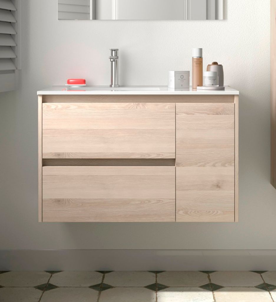 Noja Unterschrank 850 2 Schubladen 1 Tür re + Waschbecken Nature