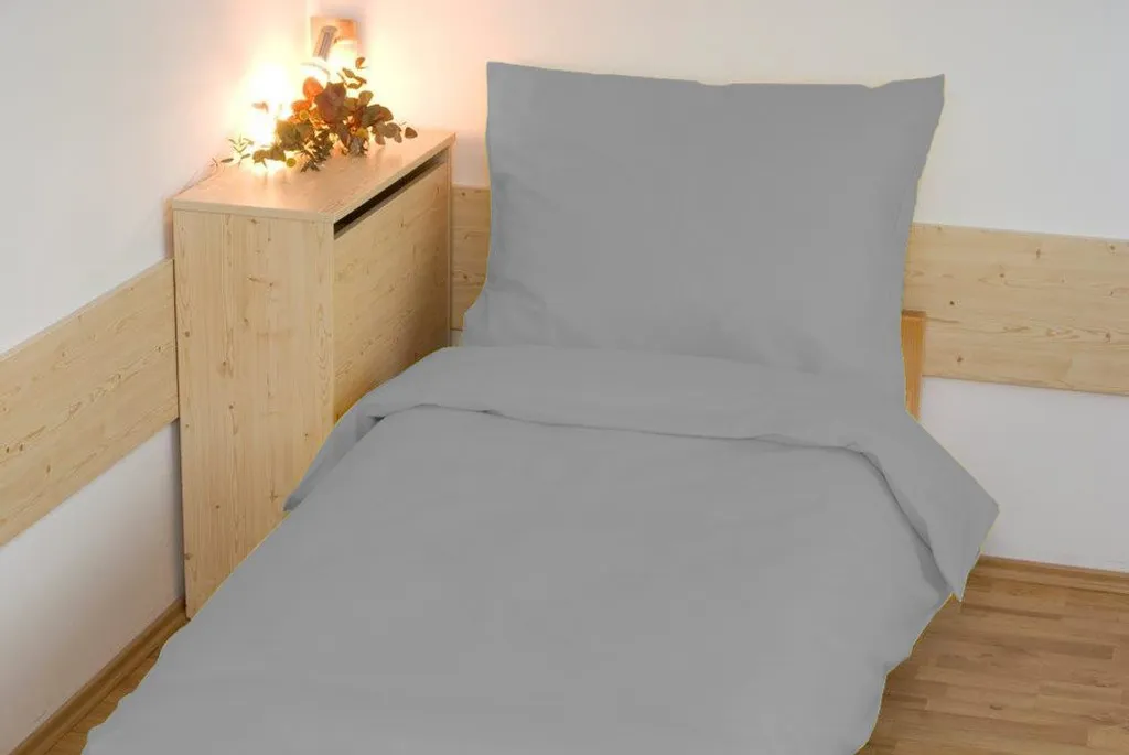 Housse de couette 140x200 en lin et coton uni gris clair avec taie