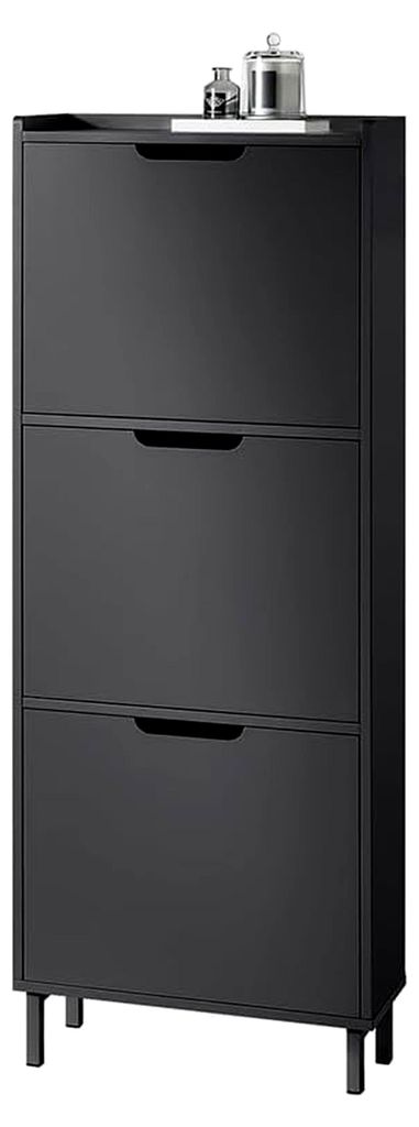Schmaler Schuhschrank mit 3 Klappen, platzsparender Schuhkipper, Hochkommode mit 3 Ablagen, geschlossenes Schuhregal für Diele, Flur, Garderobe 50...