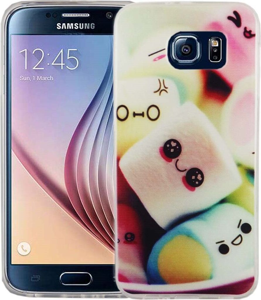 Handy Hülle für Samsung Galaxy S6 Cover Case Schutz Tasche Motiv Slim Silikon TPU Schriftzug Marshmallows