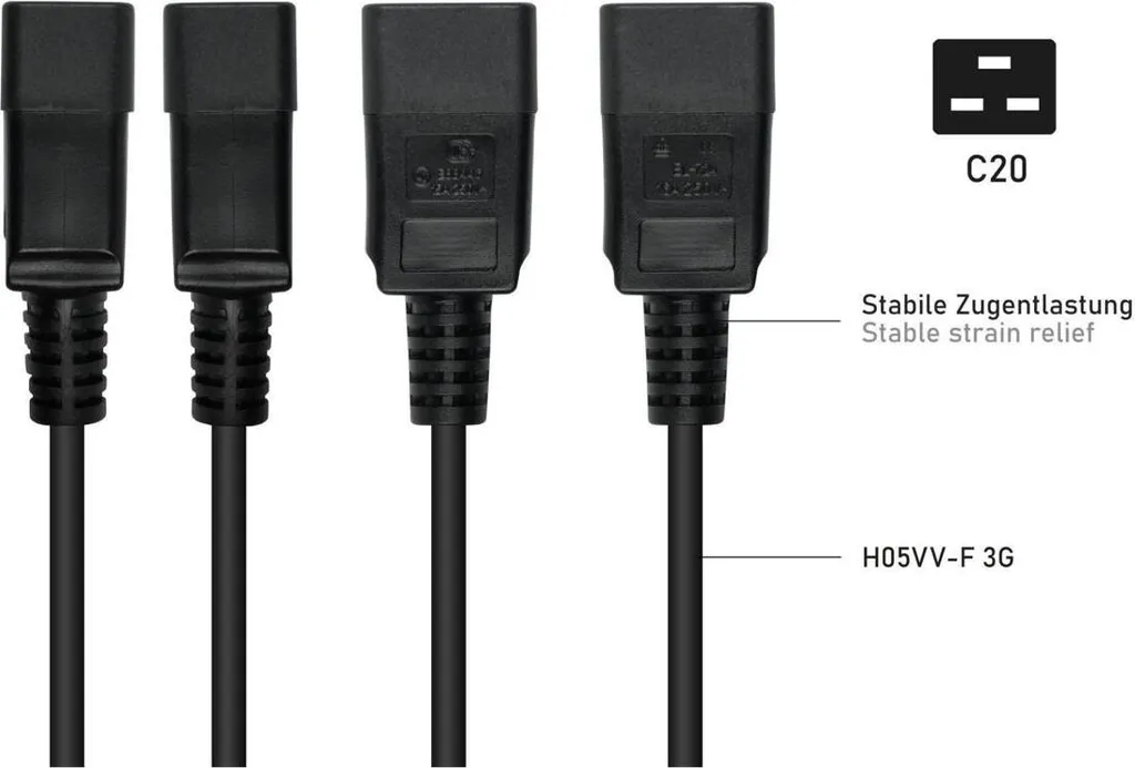 Rallonge Électrique Professionnelle C20 C19 Noire 3 mètres pour Onduleur PC - 3