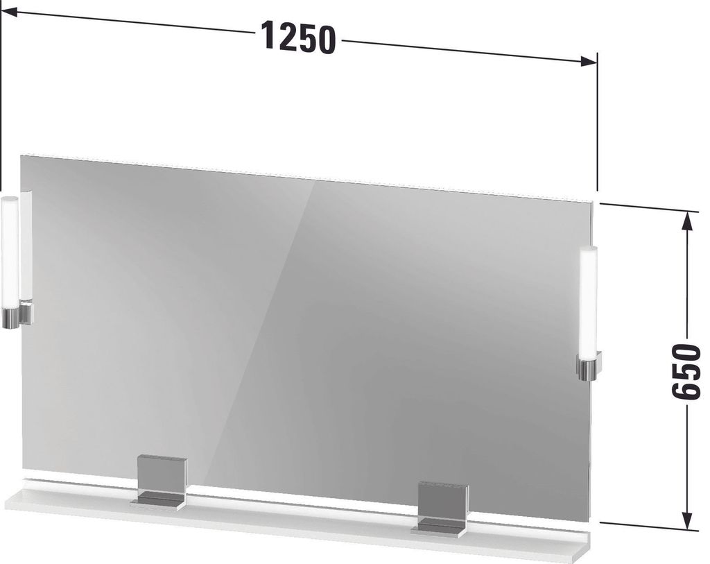Duravit Sivida Spiegel, Diamantschwarz Matt, 1250x36x650mm, Aufsatzleuchte, Sensorschalter, Netzanschluss, SV74240BD180000