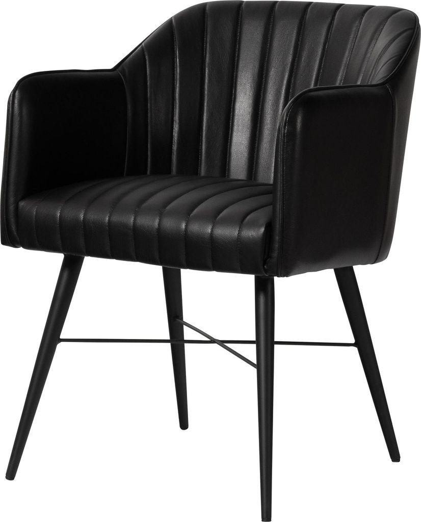 MASSIVMOEBEL24 Stuhl Echtleder 54x61x76 schwarz IRON LABEL #18