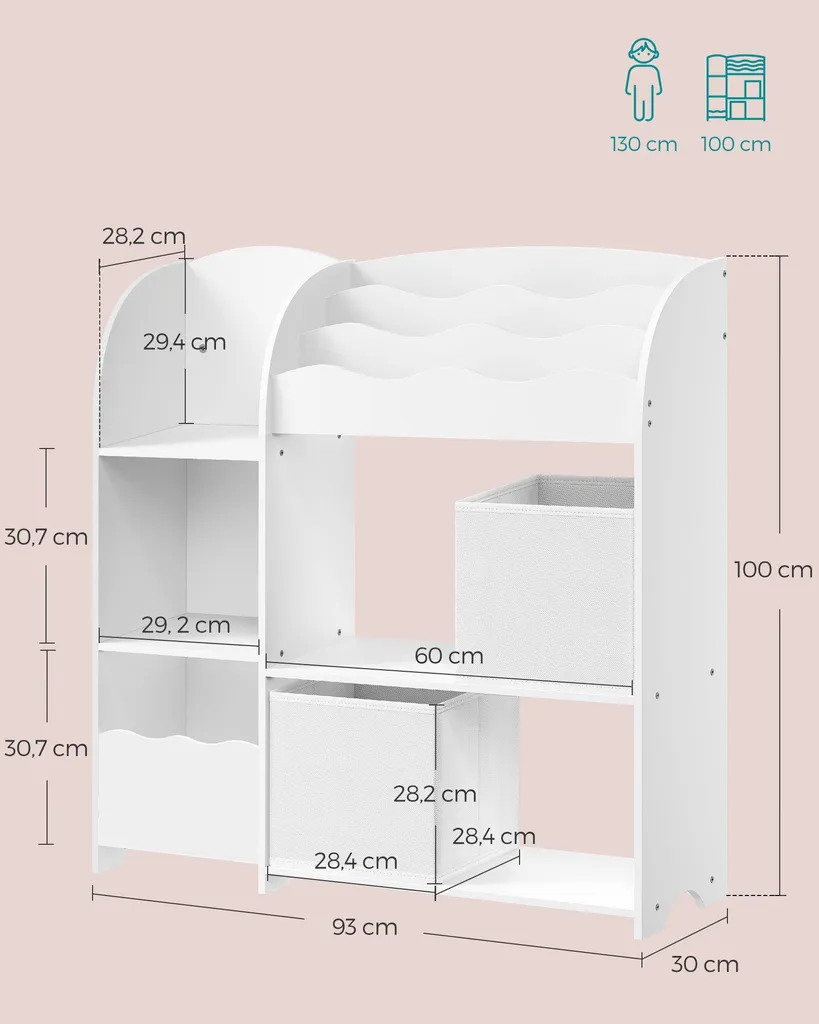 Petit bibliothèque enfant blanc nuage 2 compartiments et boîtes gris
