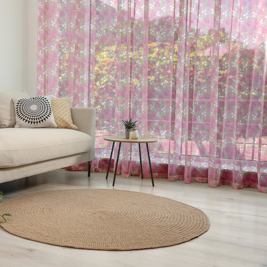 Tapisserie ABAKUHAUS Fraises et Fleurs en Satin Rose 220 cm x 274 cm - 3