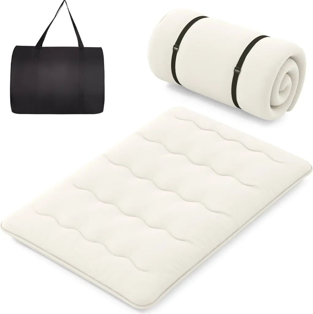 Matelas de sol 140x200cm beige COSTWAY avec housse lavable et sac