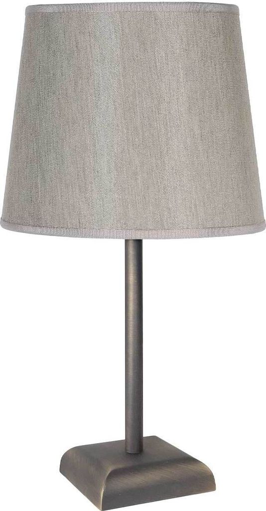 Tischlampe Echt-Messing Stoff D: 20 cm 35 cm in Bronze matt Beige E27 rund Klassisch Nachttischlampe