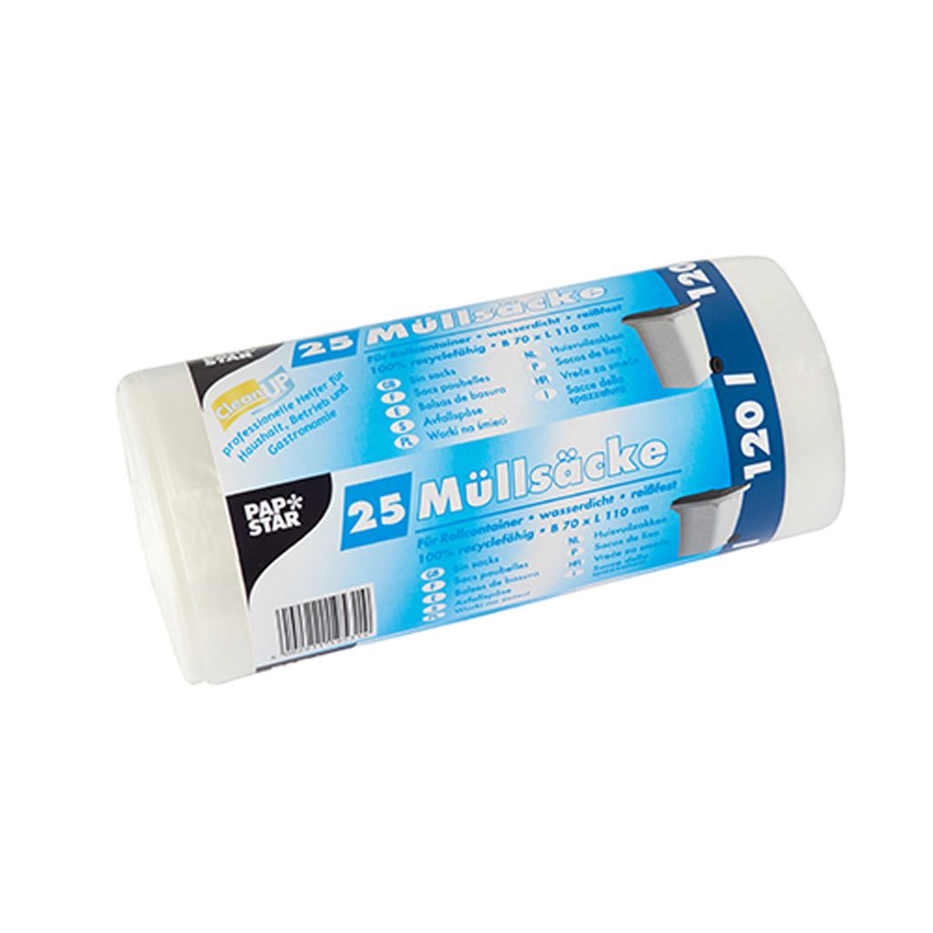 25 vriec na odpadky, HDPE 120 l 110 cm x 70 cm priehľadné Obrázok produktu 