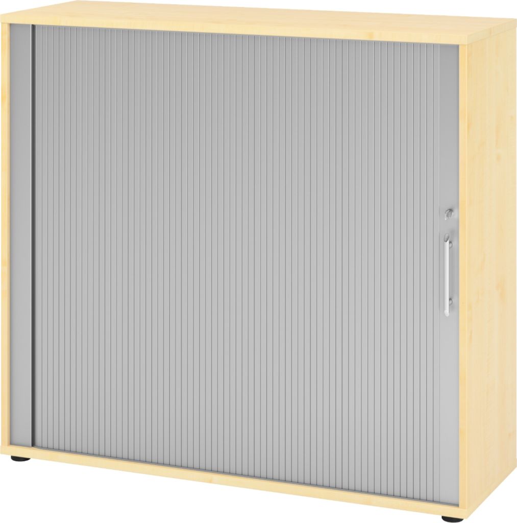 bümö Rollladenschrank office - 3 Ordnerhöhen - Griff: Relinggriff (Kunststoff), Nachbildung Ahorn/Silber