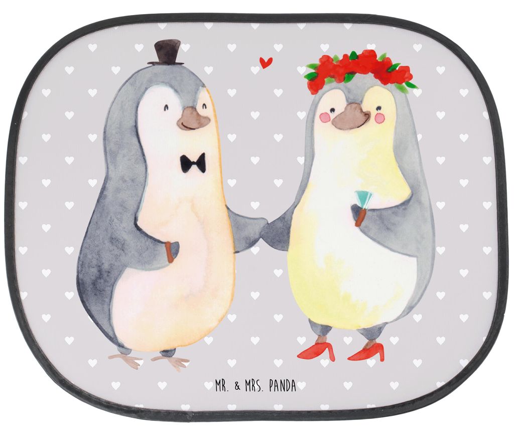 Mr. & Mrs. Panda Sonnenschutz Auto Pinguin Heirat - Grau Pastell - Geschenk, Verheiratet, Just Married, Mann, Hochzeit, saugnapf, Bräutigam, Freun...