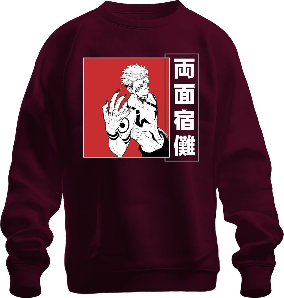 Ryomen Sukuna Jujutsu Kaisen Dämon Manga Anime Ästhetik düster rot Uni Sweatshirt Pullover, Burgundy, M