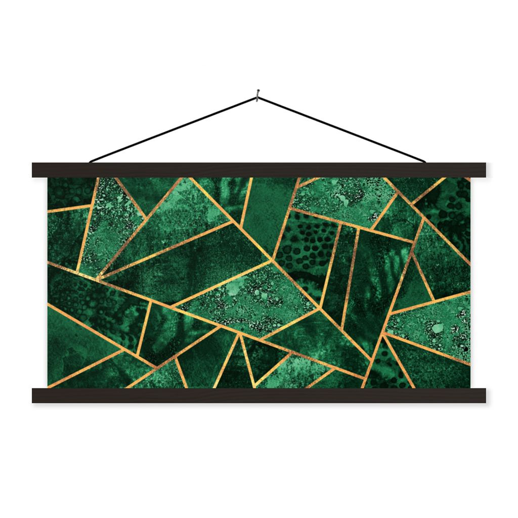 MuchoWow Textilposter Smaragd - Gold - Abstrakt - Muster 90x45 cm mit schwarzem Rahmen - Klemmleisten