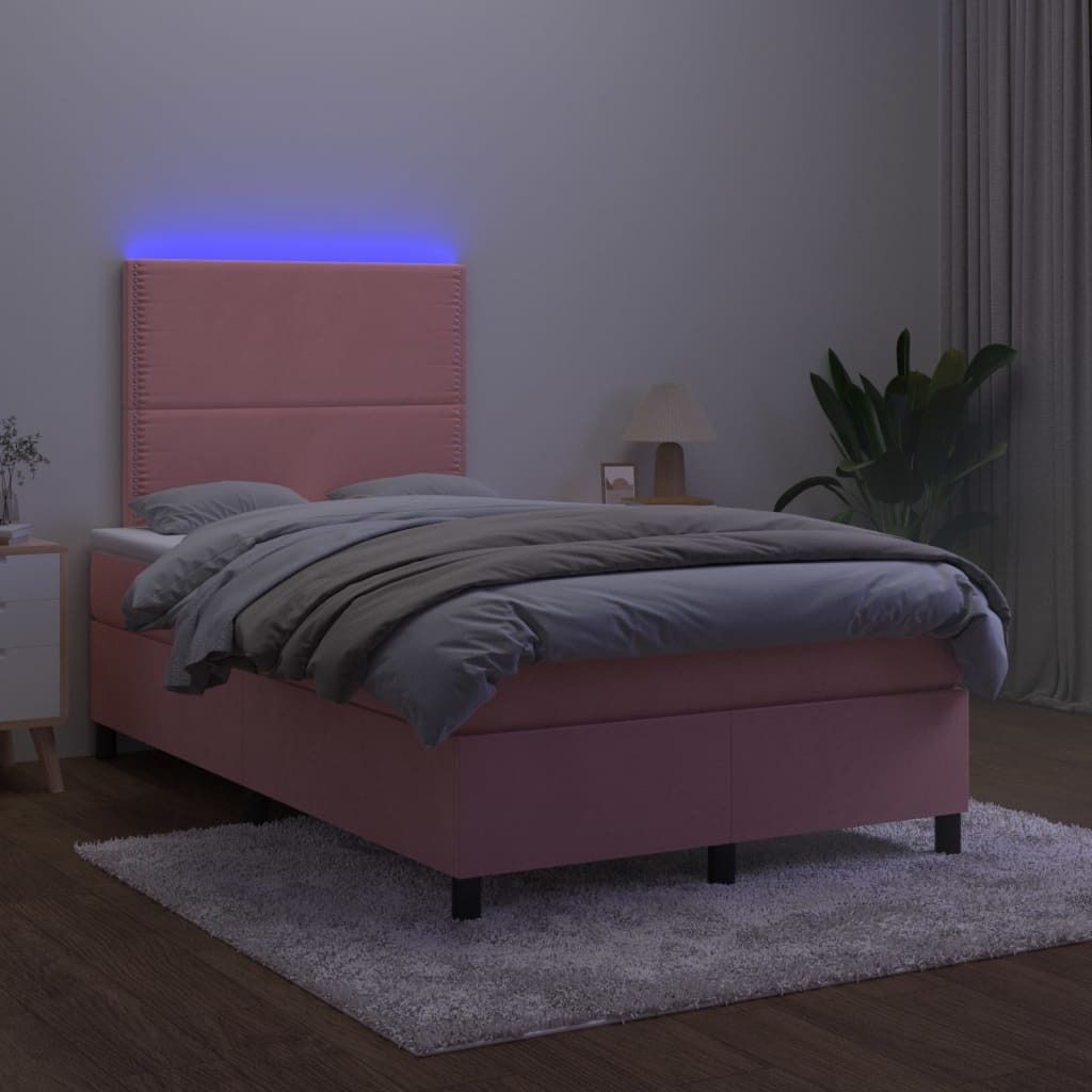 Design Möbel Boxspringbett mit Matratze & LED Rosa 120x200 cm Samt - 2024 Neu