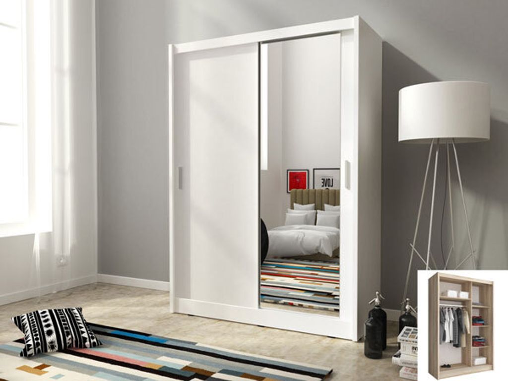 Schiebetürenschrank Kleiderschrank Schlafzimmer 130 cm weiß - 1 Spiegel
