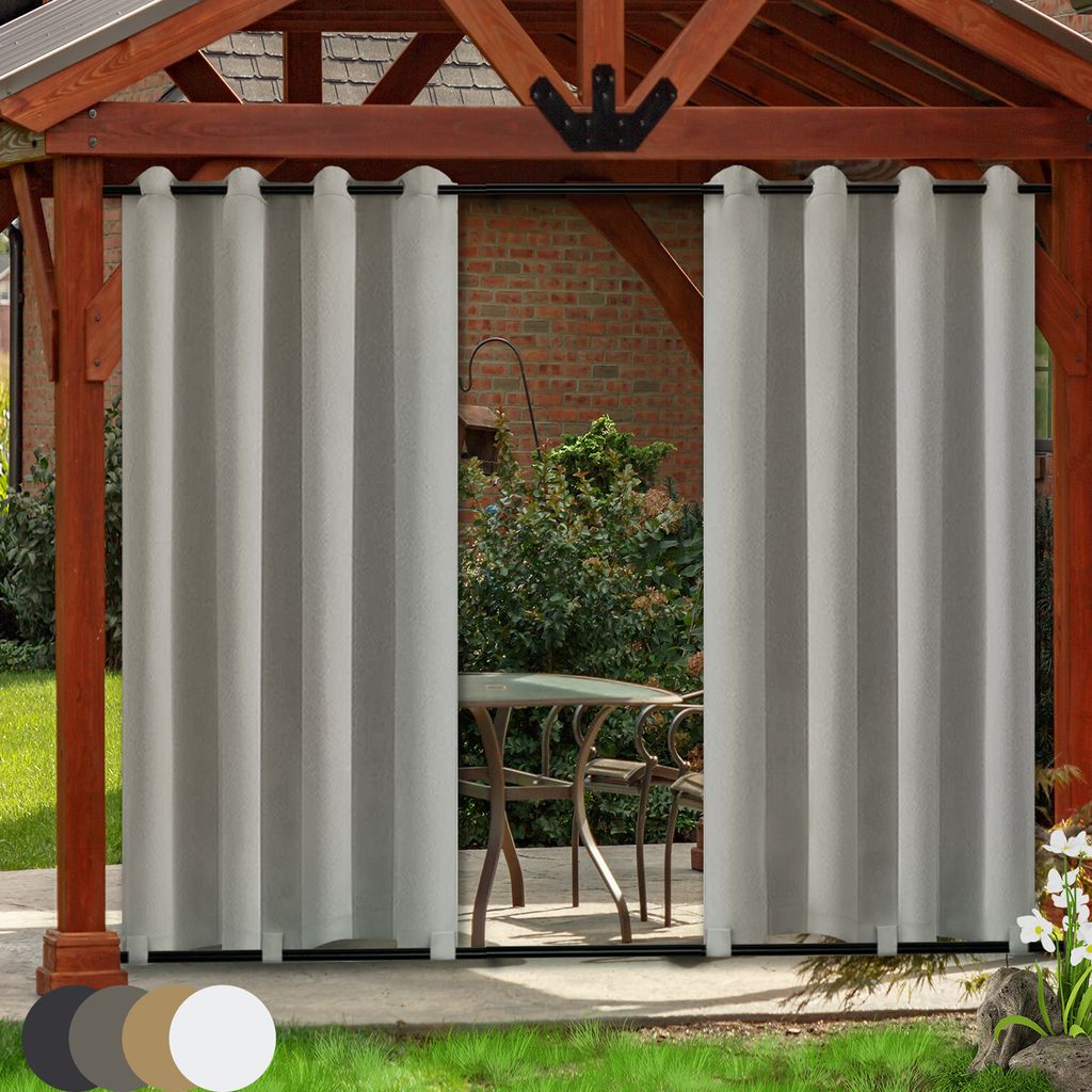 Outdoor Vorhang Wetterfest Sonnenschutz,2er Set Vorhänge mit ösen Wasserfest Rutentasche Gardinen Balkon Terrasse Pavillon (Hellgrau 132x243cm)