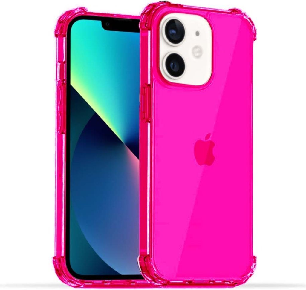A neon pink iPhone 12 Mini case is shown against a white background.