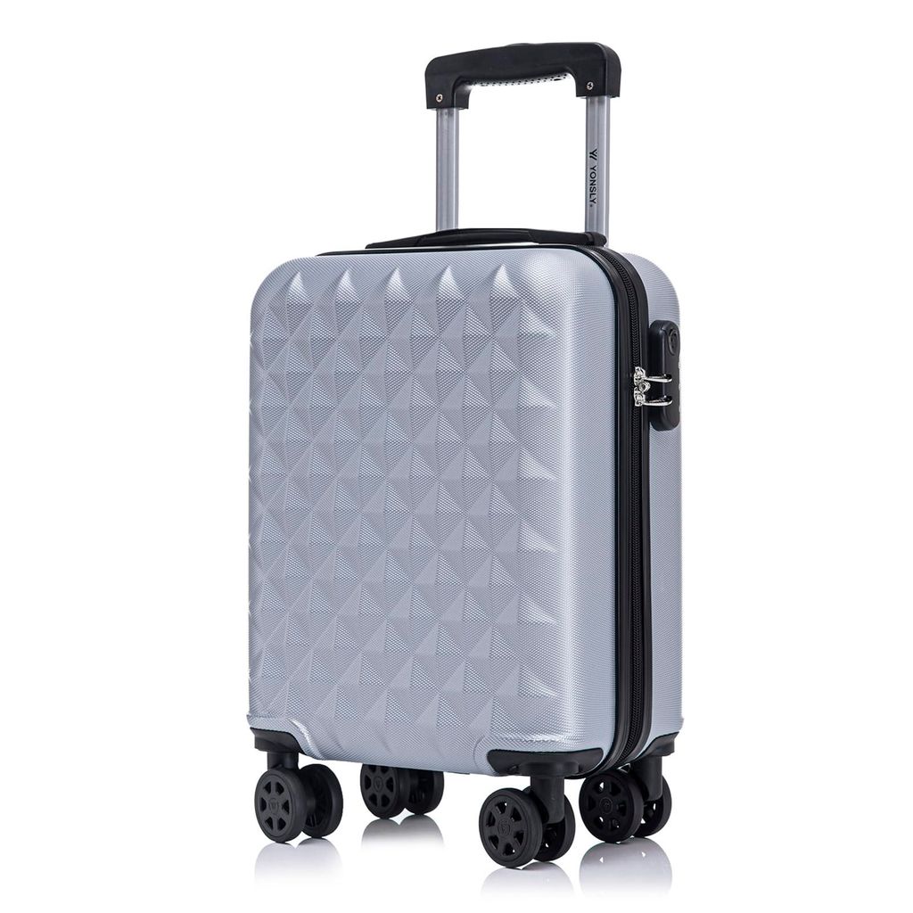 Koffer Trolley Reisekoffer Suitcase, Rollkoffer Handgepäck ,mit 4 Rollen360°, Hartschalenreisekoffer, Zahlenschloss, Weicher Gummigriff (S,Silber)