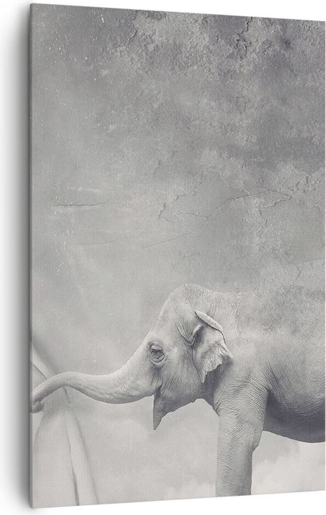 Bild auf Leinwand - Leinwandbild - Einteilig - Elefant Vorhang Abstraktion Phantasie - 80x120cm - Wand Bild - Wandbilder - Leinwanddruck - Wanddeko...