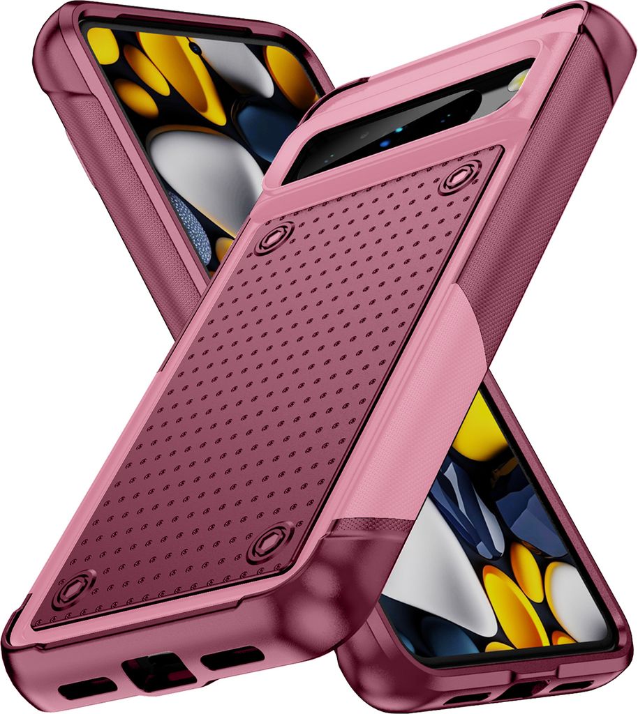 Für Google Pixel 8 Pro Hülle Militärqualität Stoßfest Hybrid 2 in 1 Hart PC Weich TPU Handyhülle Pink Rot