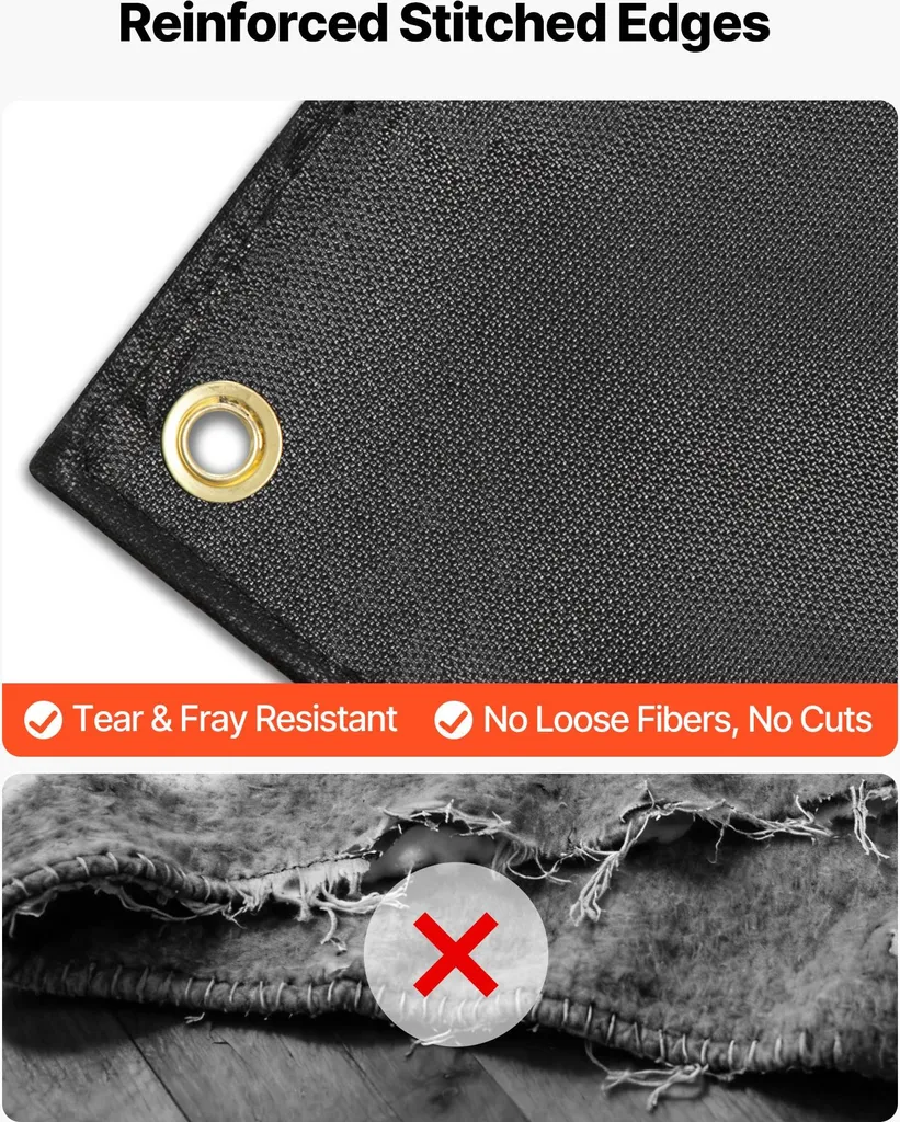 Coperta antisaldatura VEVOR, 1219x1829 mm, coperta antisaldatura in fibra di vetro rivestita in silicone, coperta antincendio resistente al calore fino a 982 °C, tappetino isolante ignifugo e resistente al fuoco con occhielli metallici - 6