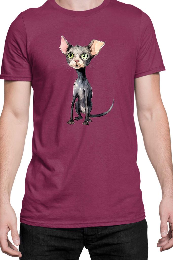 Herren T-Shirt Funny Cats Breeds Bambino Cat 011, Man S / Burgundy