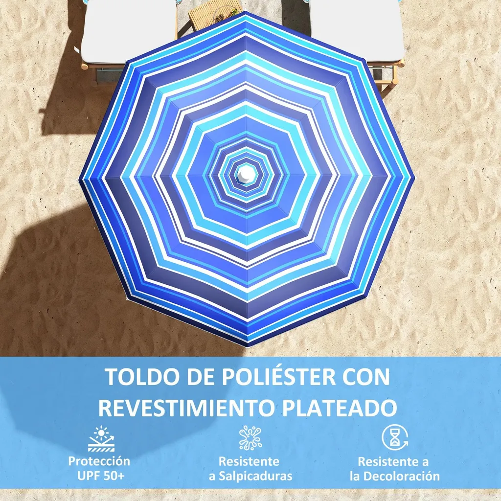 Parasol de plage Ø 180 cm inclinable protection UV 50+ multicolore