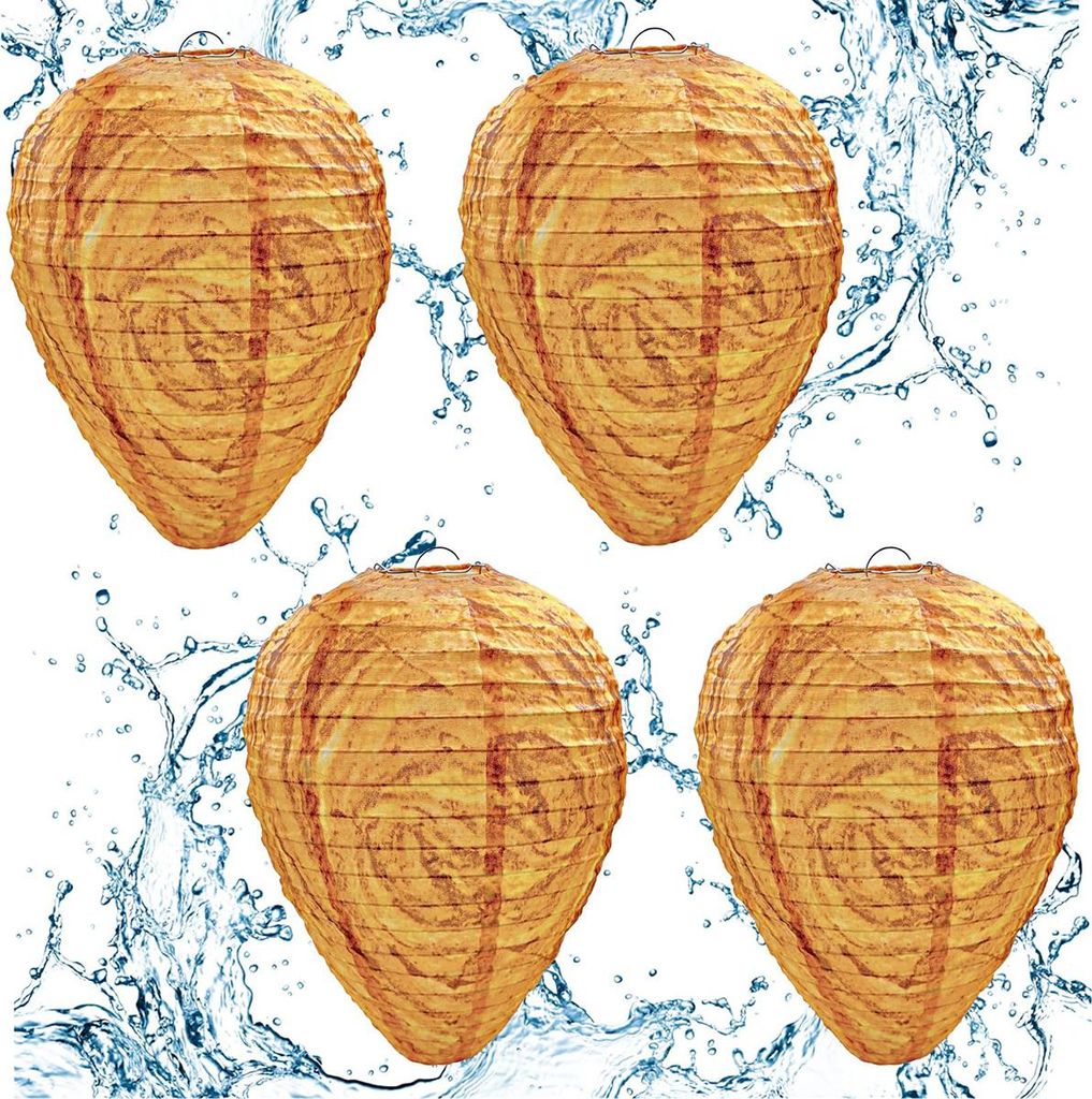 Gelbe wasserdichte Wespen-Laternen 4er Set, Anti-Wespen & Bienen, Spiral-Lockstoff, Gartenlampen mit Ständer & Aufhängung, 22×28 cm