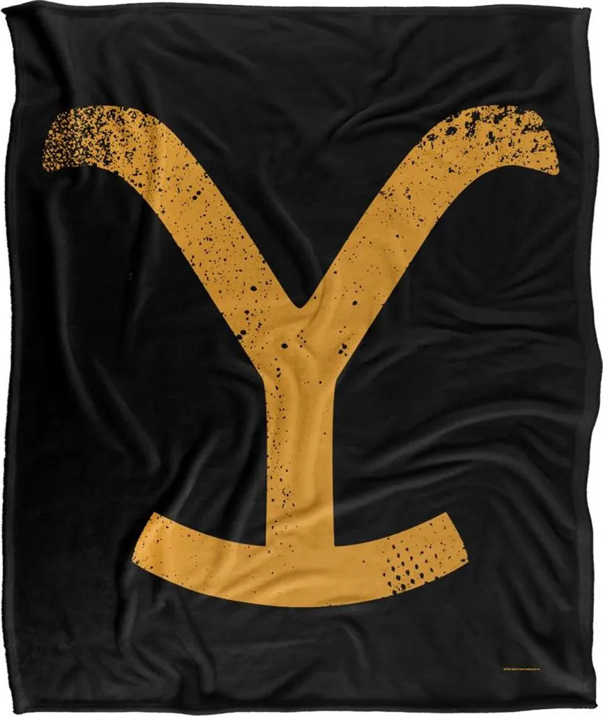 Plaid Douillet Yellowstone Logo Jaune et Noir en Microfibre Soyeuse