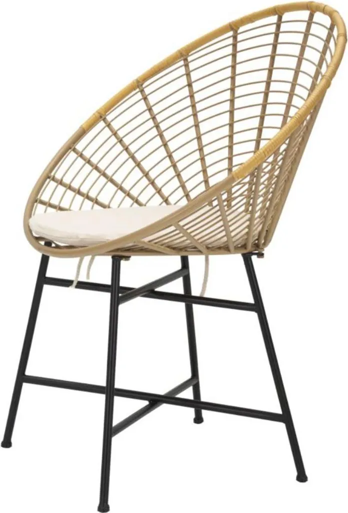 Chaise Boho-Chic Panama pour salon et véranda en rotin, métal et blanc