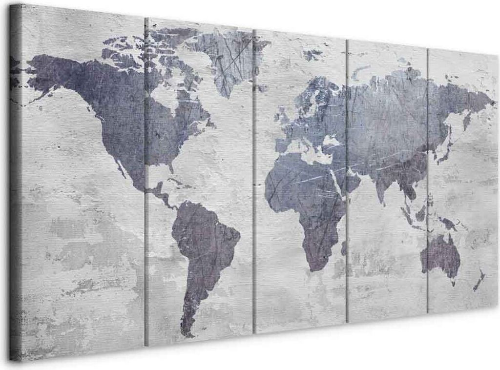 Vlies Leinwandbild - Concrete World Map (5 Parts) Narrow 200x80 cm Karten k-C-0087-b-m