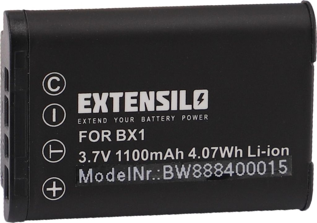 EXTENSILO Akku kompatibel mit Sony Cybershot DSC-RX100 VI, DSC-RX100 VII, DSC-RX1R II, DSC-RX1R, DSC-RX100 V Kamera (1100 mAh, 3,7 V, Li-Ion)