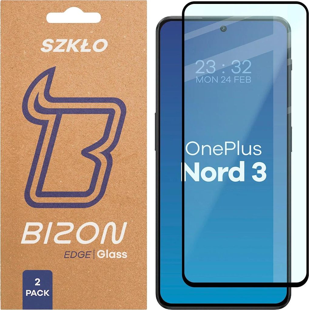 2x Gehärtetes Glas für OnePlus Nord 3, Bizon Glass Edge Duo, Schwarzer Rahmen