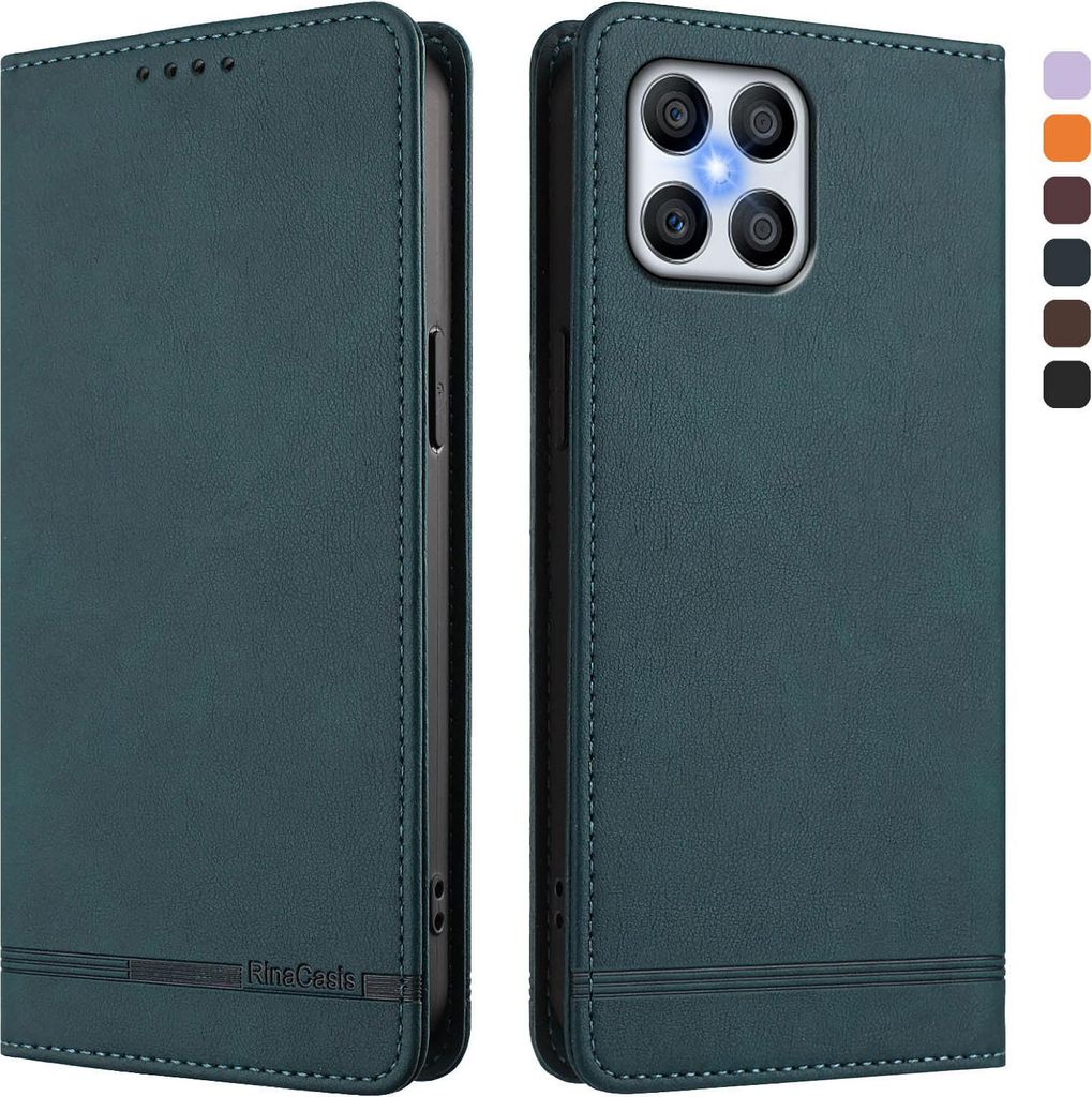 Hülle für Honor X8 4G, Retro Kunstleder Ständer Klapphülle mit Kartenfächer und Magnetische Grün