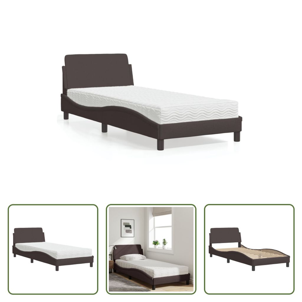 The Living Store Bett mit Matratze Dunkelbraun 90x190 cm Stoff