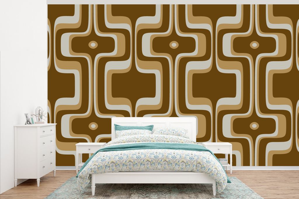 MuchoWow Fototapete für Wohnzimmer oder Schlafzimmer Wandtapete Vinyl Motivtapete Retro - Design - Braun - 345x220 cm - Wohnzimmertapete