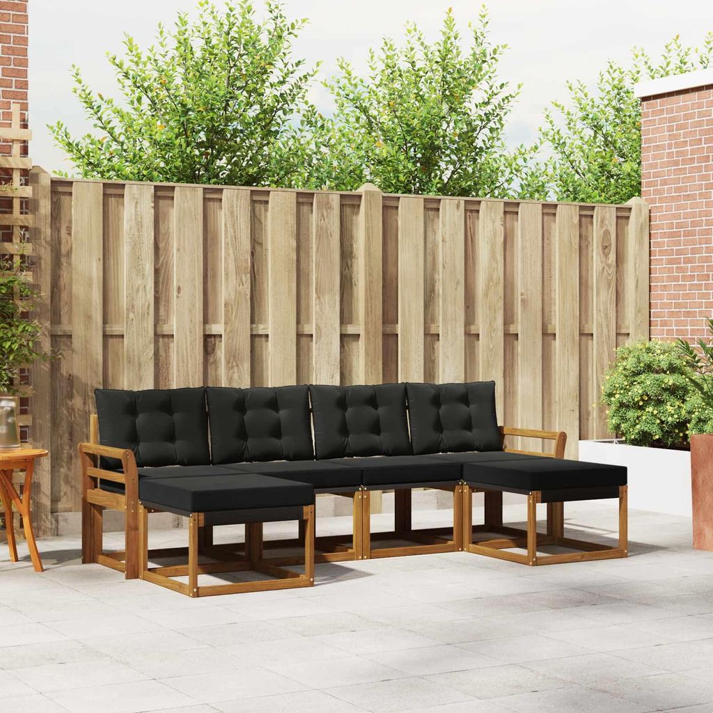 "Seasonal Sale"Outdoor-Sofagarnitur - CLORIS - Balkonmöbe/Sitzgruppe - mit Kissen 6 pcs - Moderne Design - Natürlich und Schwarz - Gartensofas DE...