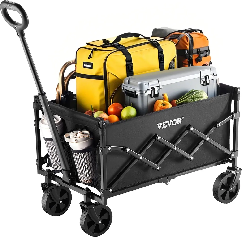 Bollerwagen Chariot de Jardin Pliable avec Roues Larges et Poignée Réglable
