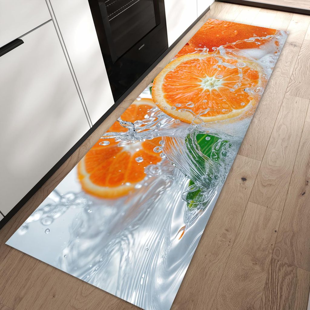 Küchenteppich 80x250cm rutschfest & abwischbar PVC Läufer - Spritzige Orangen