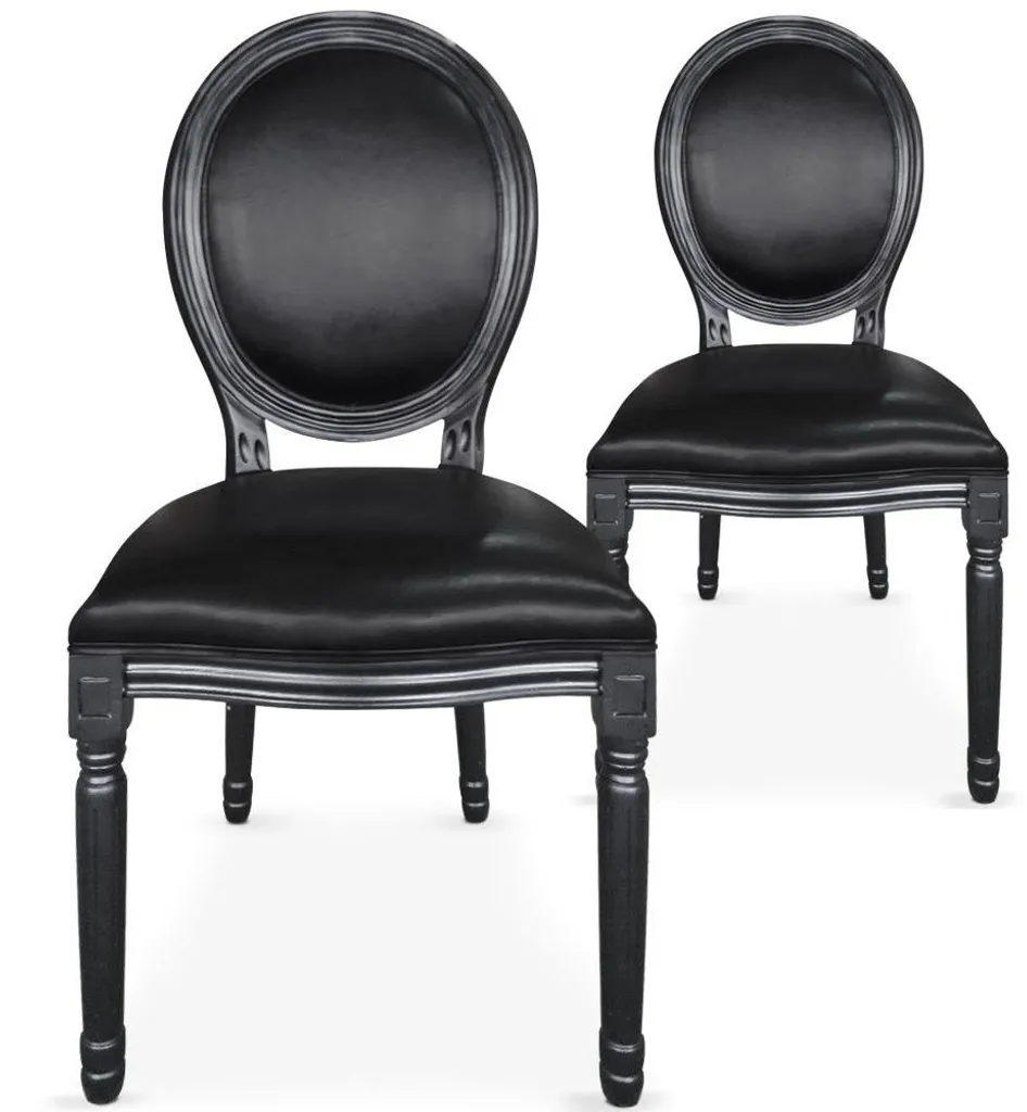 Chaises médaillon confortables et faciles à nettoyer en bois noir x2