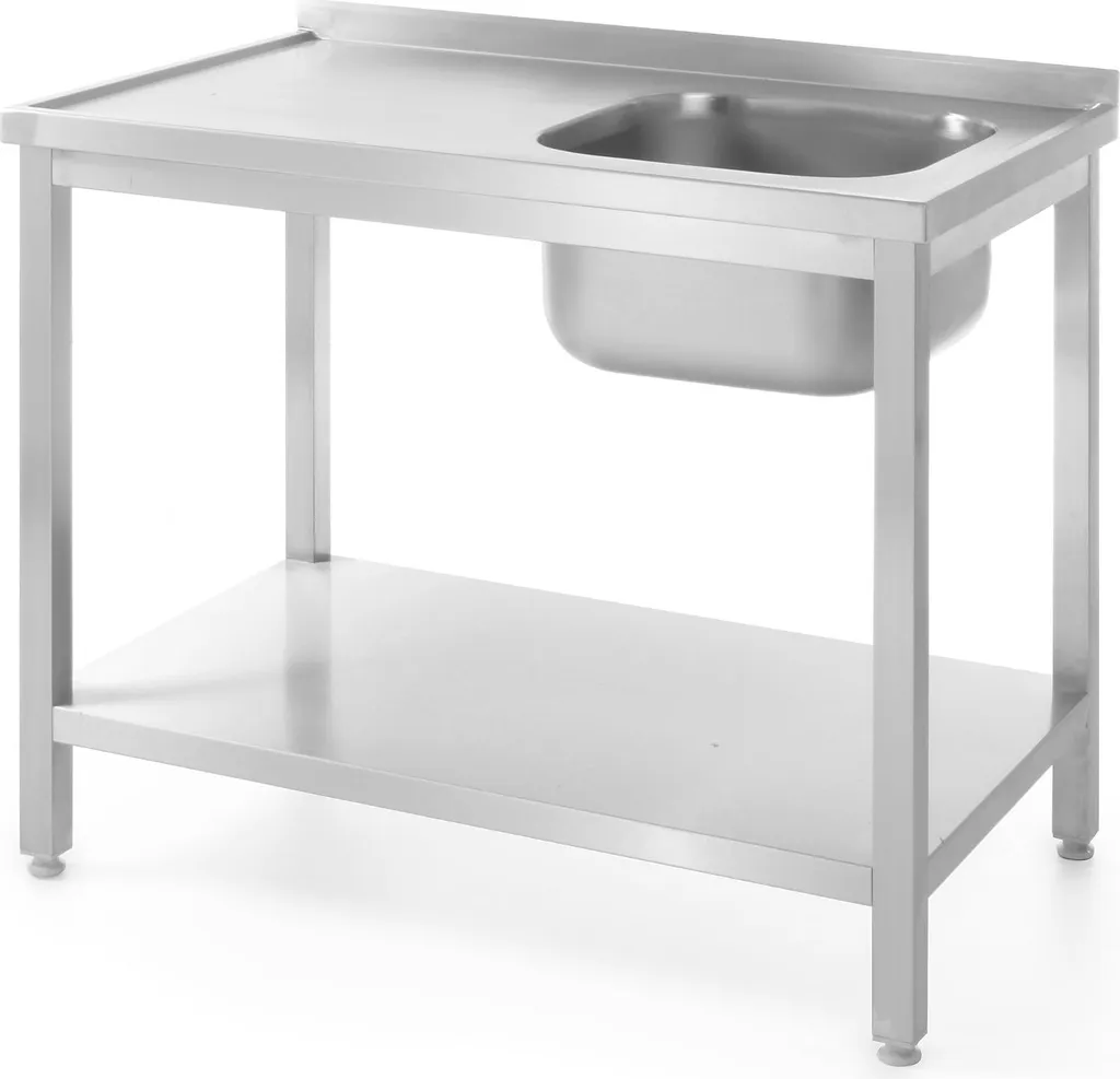 Lavabo inox de cuisine 100 cm avec bac à droite et étagère basse HENDI