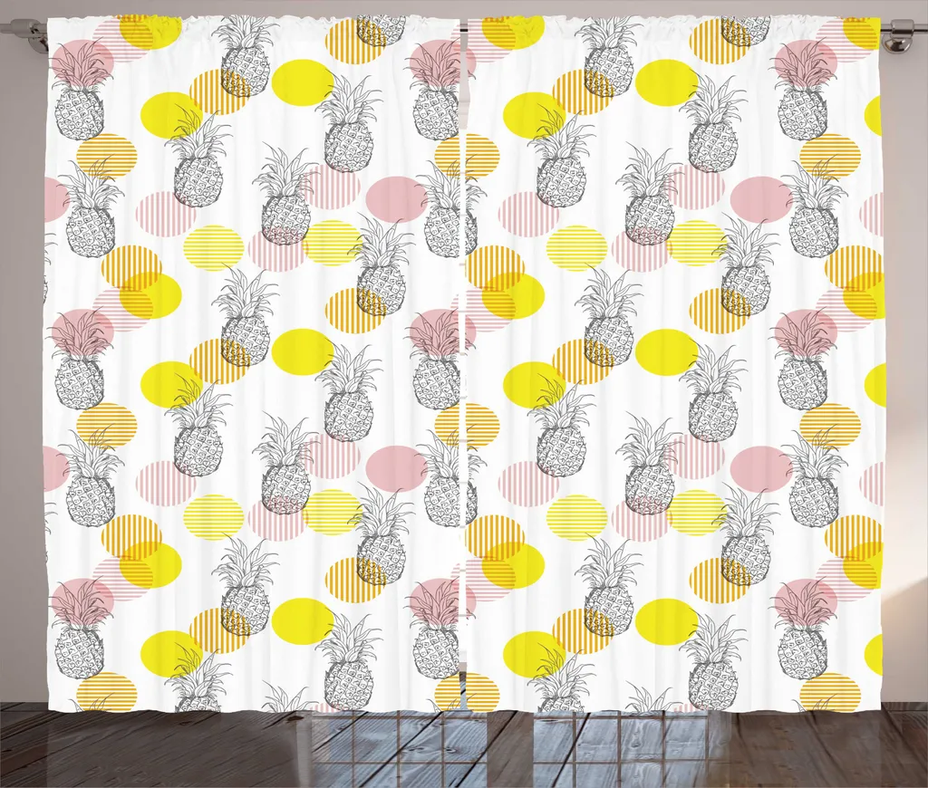 Rideau Anti-Regards Salon Motif Ananas 280x225 cm avec Fixations Faciles