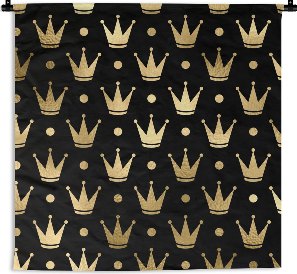 MuchoWow Wandteppich Wandbehang Muster - Krone - Gold 150x150 cm Tapisserie Dekoration Wandtuch - Wohnaccessoires - Modernes
