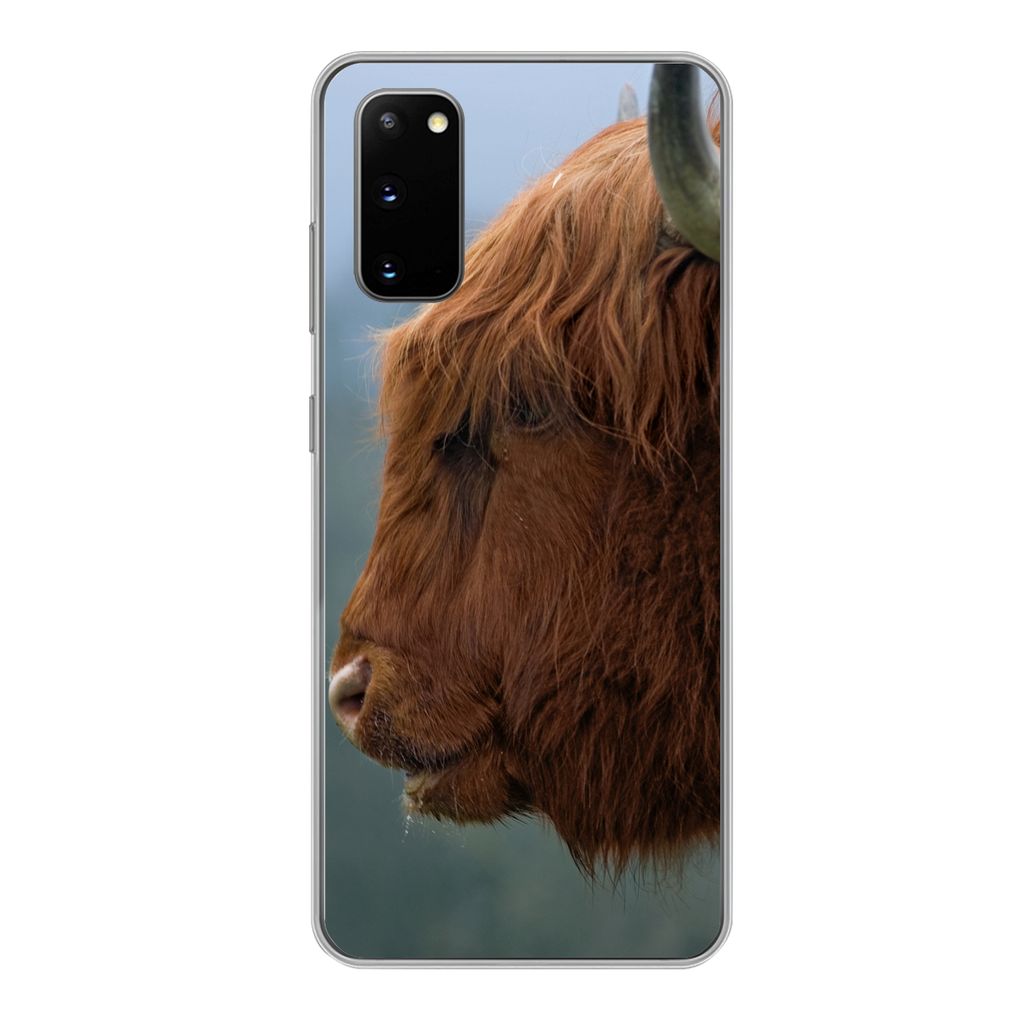 MuchoWow Handyhülle Schutzhülle Hülle für Samsung Galaxy S20 Schottische Highlander - Tiere - Nebel Silikon Softcase Handy Hülle - Bild