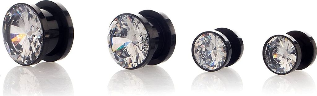 Ohr Flesh Black Stahl Tunnel Piercing Screw On - Kristall Stein Weiss - 5863BK 6-12mm - 8.0 Millimeter