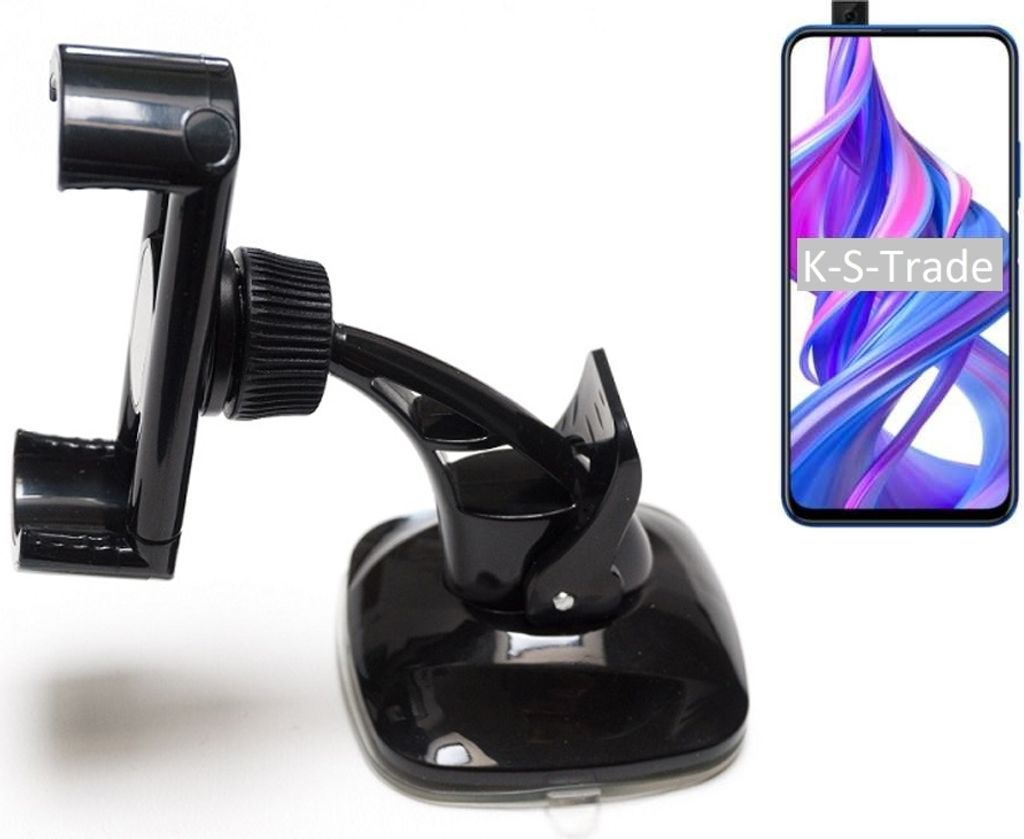 K-S-Trade kompakte Handy-Halterung Windschutzscheibe kompatibel mit Huawei Honor 9X Armaturenbrett schwarz Autohalterung KFZ Halter Scheiben-Halterung