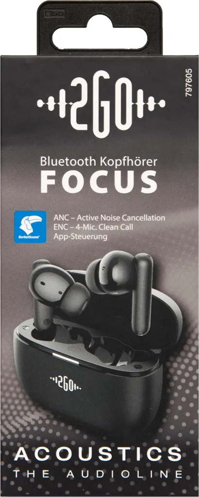 Écouteurs 2GO Bluetooth Headset Acoustic Focus True Wireless Stereo Noir