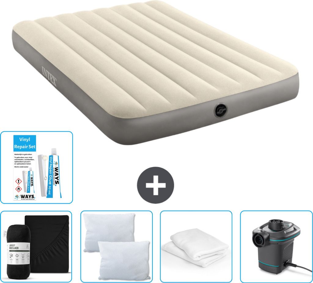 Intex Airbed - Doppelbett - 137 x 191 x 25 cm - Beige - Im Lieferumfang enthalten Spannbettuch - Küssen - Pumpe - Reperaturset en Kissenschutz