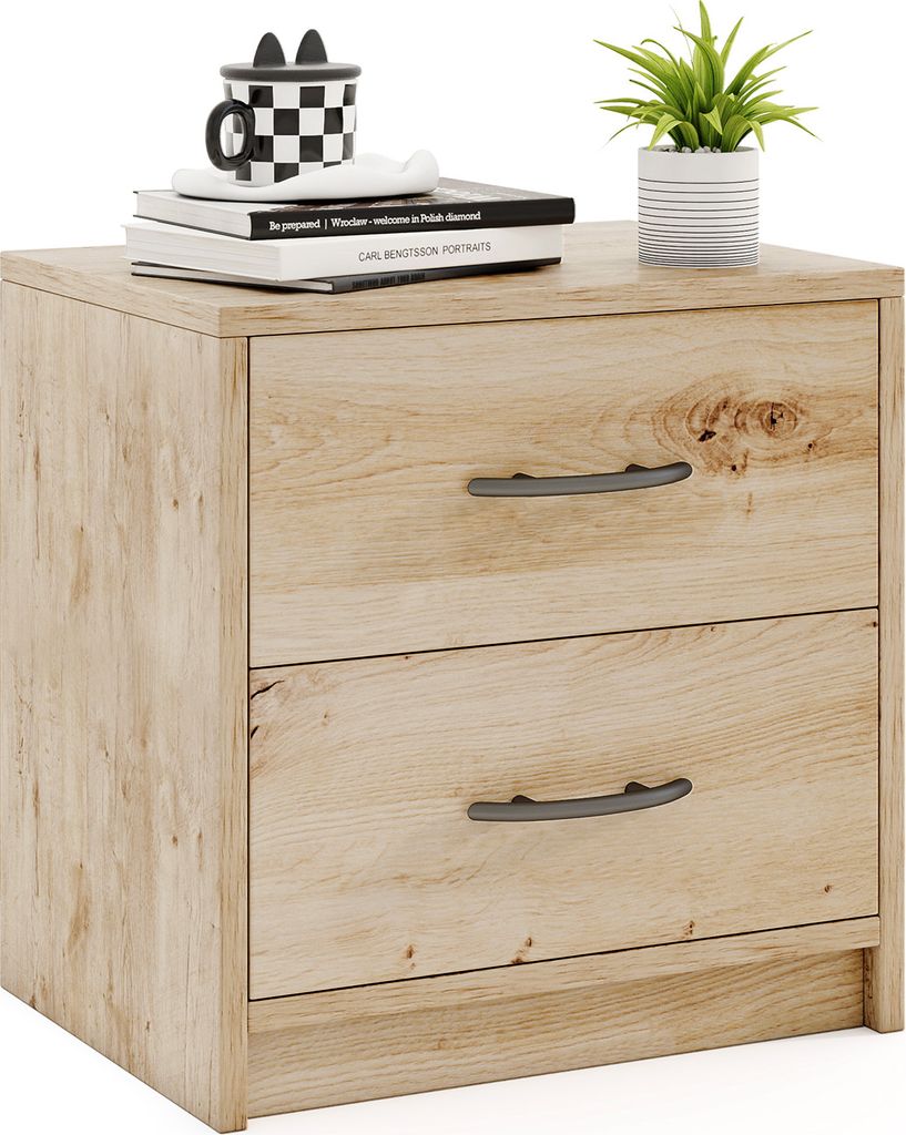 COSTWAY Nachttisch mit 2 Schubladen, kleiner Beistelltisch, Nachtschrank, Sofatisch, Nachtkommode, Nachtkonsole 38,5x28x39cm Eiche