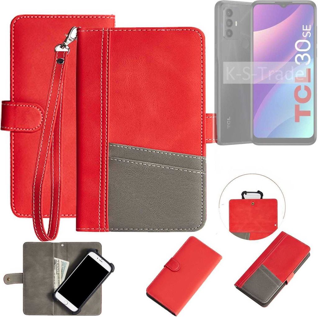 K-S-Trade Handy Schutzhülle für TCL 30 Se Hülle Portemonnee Brieftasche Klapphülle Kartenfächer Flip Wallet Case Etui