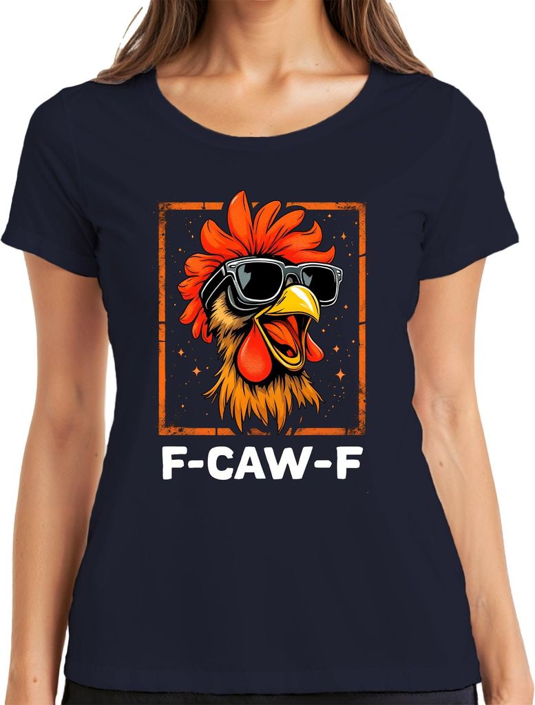 F-CAW-F lustiger Hahn Sonnenbrille Huhn Bauernhof Geschenk Meme Damen T-Shirt, Navy, XXL
